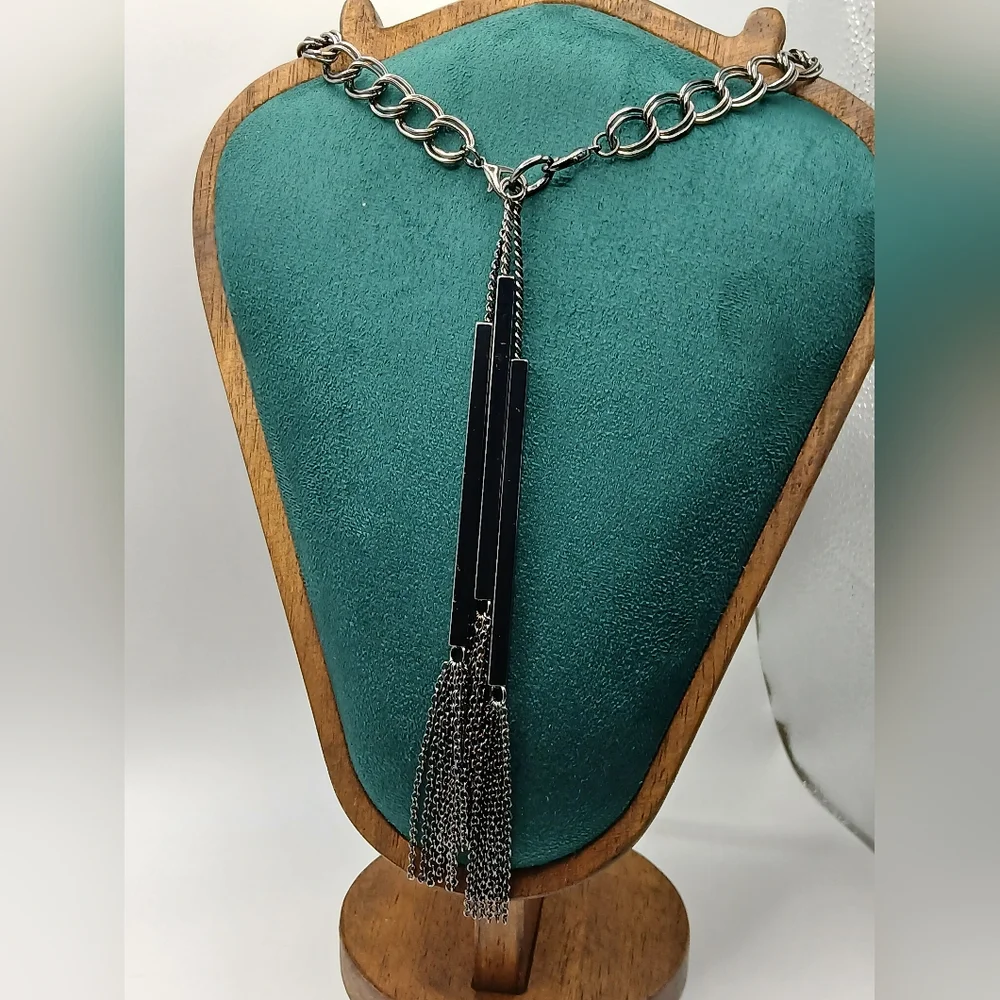 Premier Designs Gunmetal Statement Tassel Necklace Long Fringe Pendant